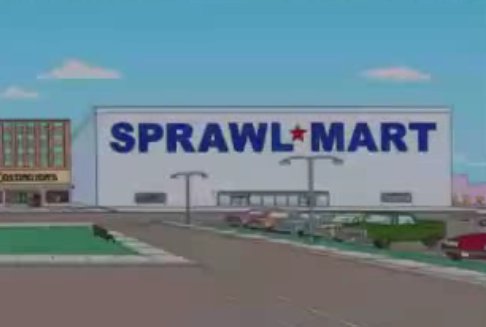 Screencap of a Simpsons episode showing Sprawl-Mart